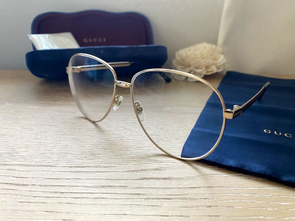 Authentic Gucci GG0138S 003 Gold Wire Eyeglass Frames Full-Rim Aviator 61-14-145